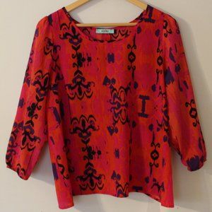 Karlie Pink Patterned Top with Back Button Detail